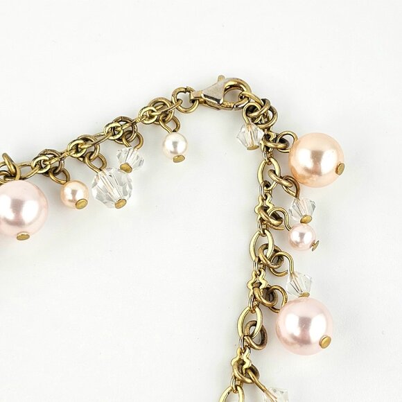 Faux Pearl Charm Necklace Gold Tone Double Clasp Multicolor Beaded - Picture 8 of 10